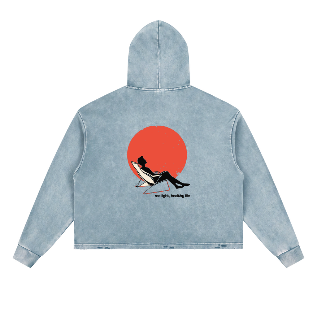 Red Light, Healthy Life frayed-hem hoodie, flat back print