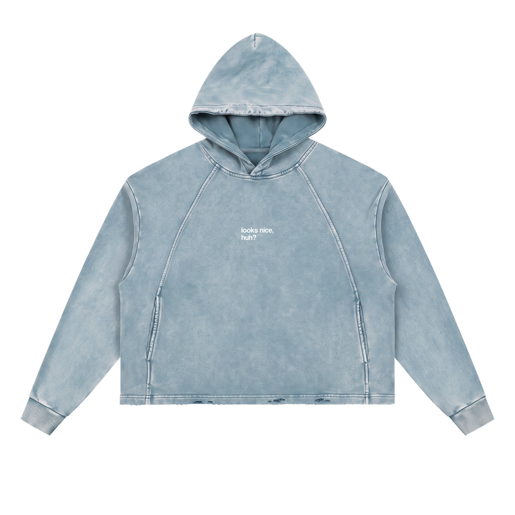 Red Light, Healthy Life frayed-hem hoodie in washed blue, flat front