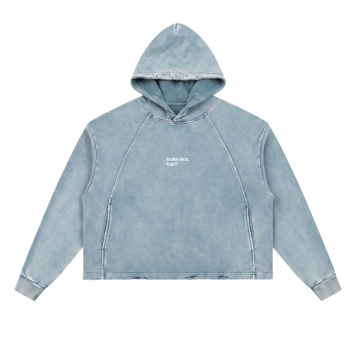 Red Light, Healthy Life frayed-hem hoodie in washed blue, flat front