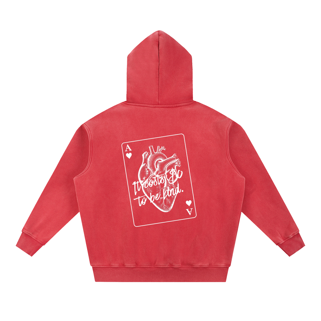 Analog Hearts Club snow wash hoodie, flat back with ace of hearts print