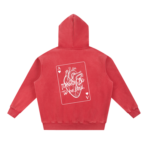 Analog Hearts Club snow wash hoodie, flat back with ace of hearts print