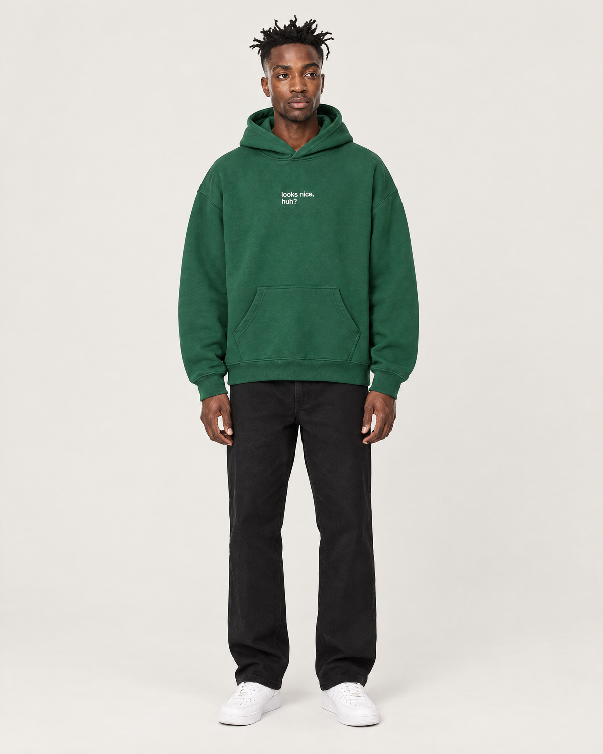 Bring the Color Back oversized hoodie in Eden green, front. C is 6'2" and wears size M