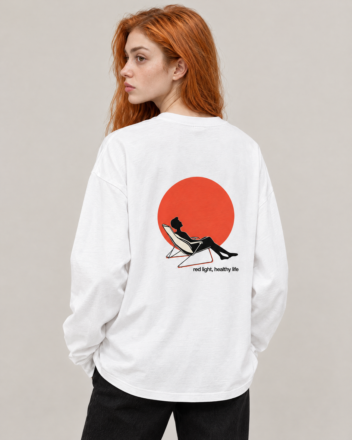 Red Light, Healthy Life long sleeve tee, back print detail. A wears size S