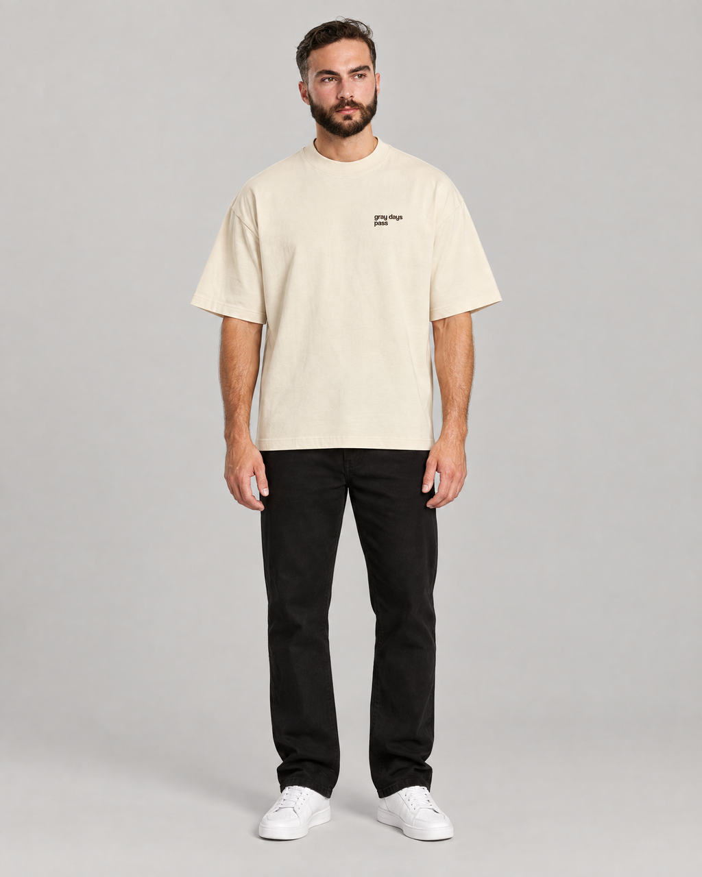 Your Mind in Full Color oversized tee in Mild Apricot, front. B is 6'1" and wears size L