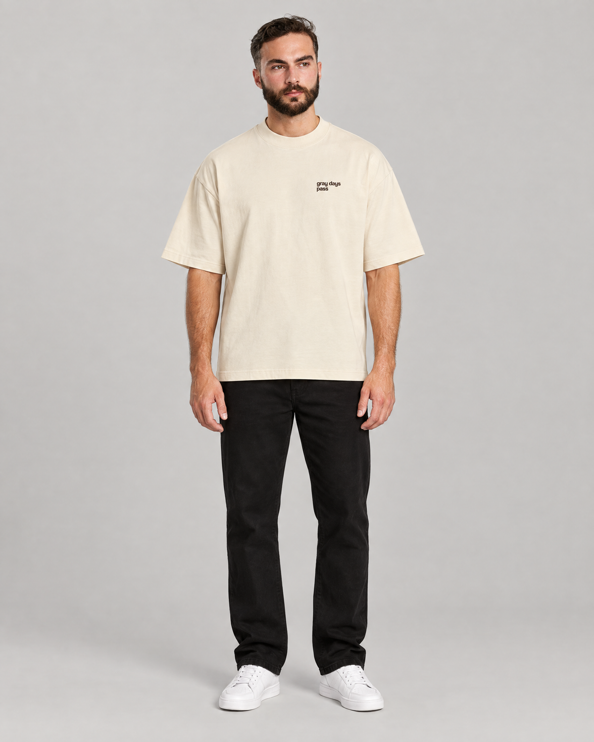 Your Mind in Full Color oversized tee in Mild Apricot, front. B is 6'1" and wears size L