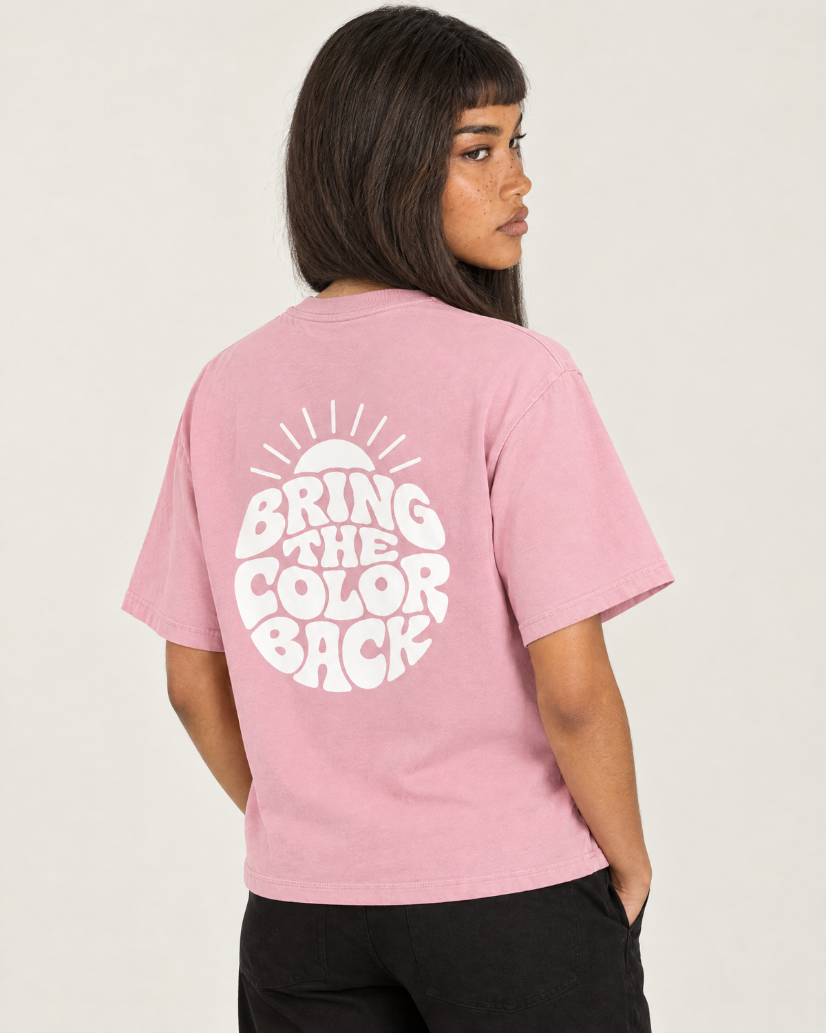 Bring the Color Back tee, back print detail. D wears size S