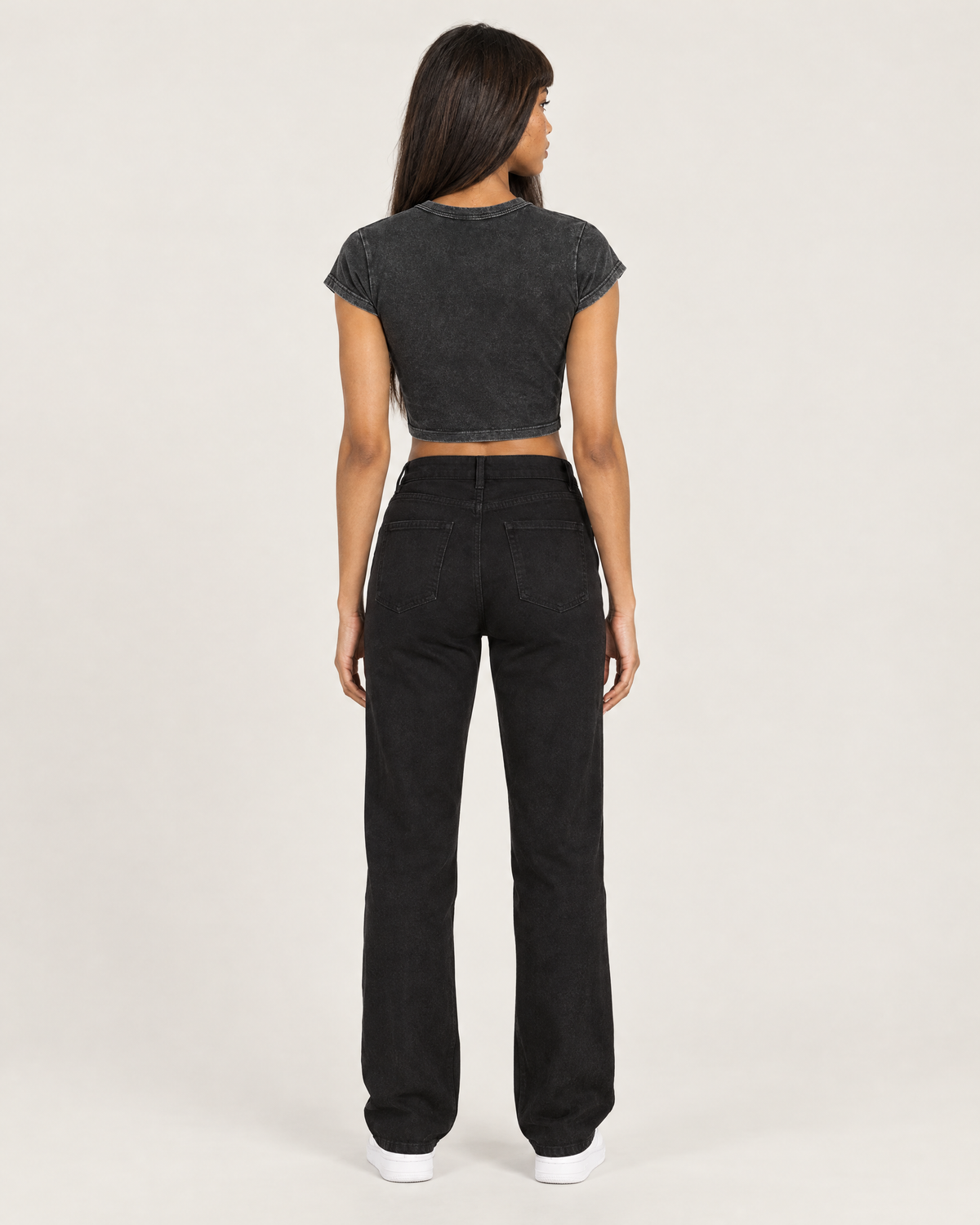 Sunset Wordmark washed crop top, plain back. D wears size S